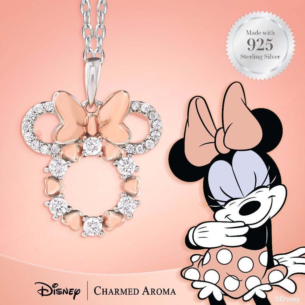 Disney Minnie Mouse Necklace, 925 Sterling Silver Charmed Aroma